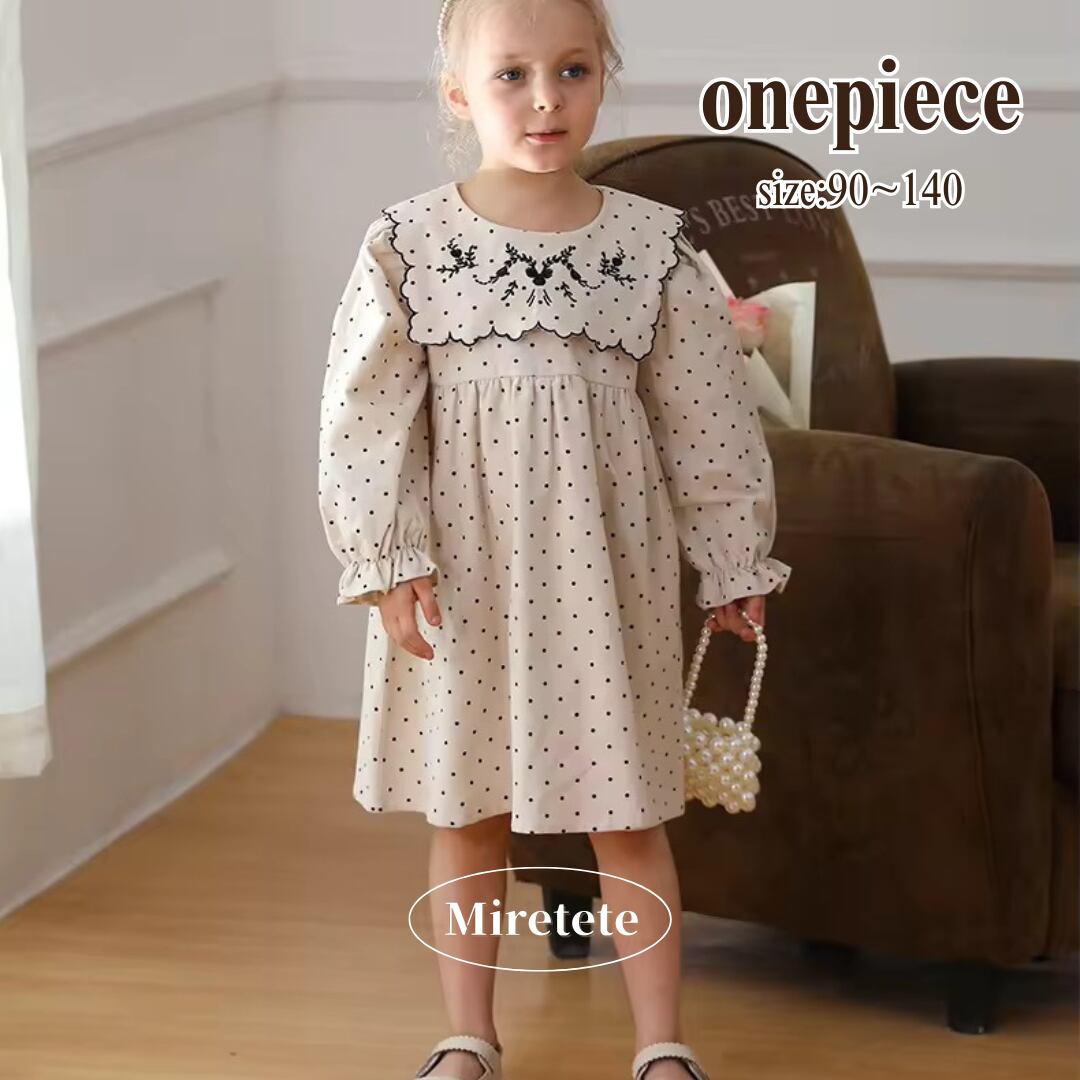 【取寄】スカラップビックカラーが目を惹くドット柄ワンピース