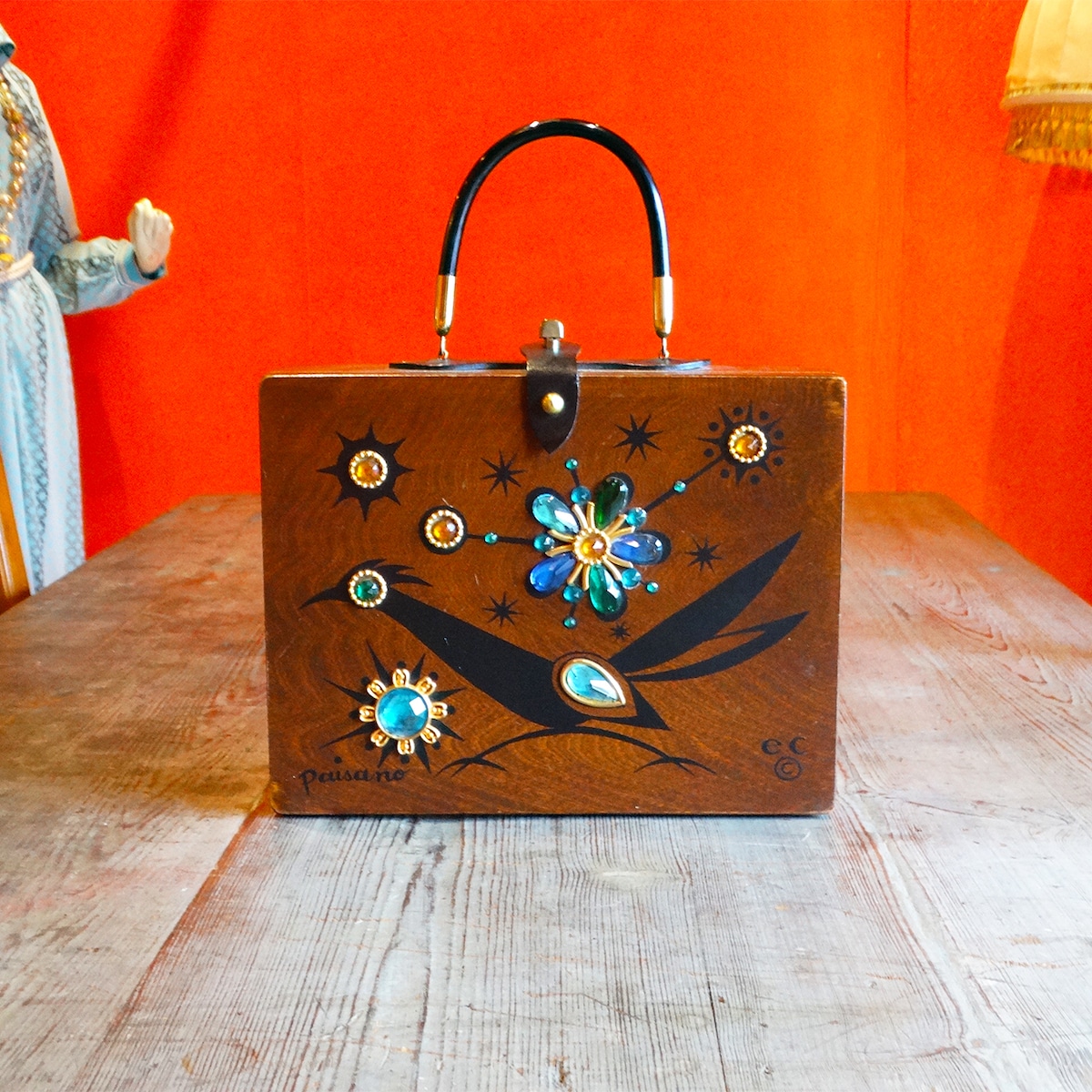60s Enid Collins bird × flower wood box bag | PANIC ART MARKET