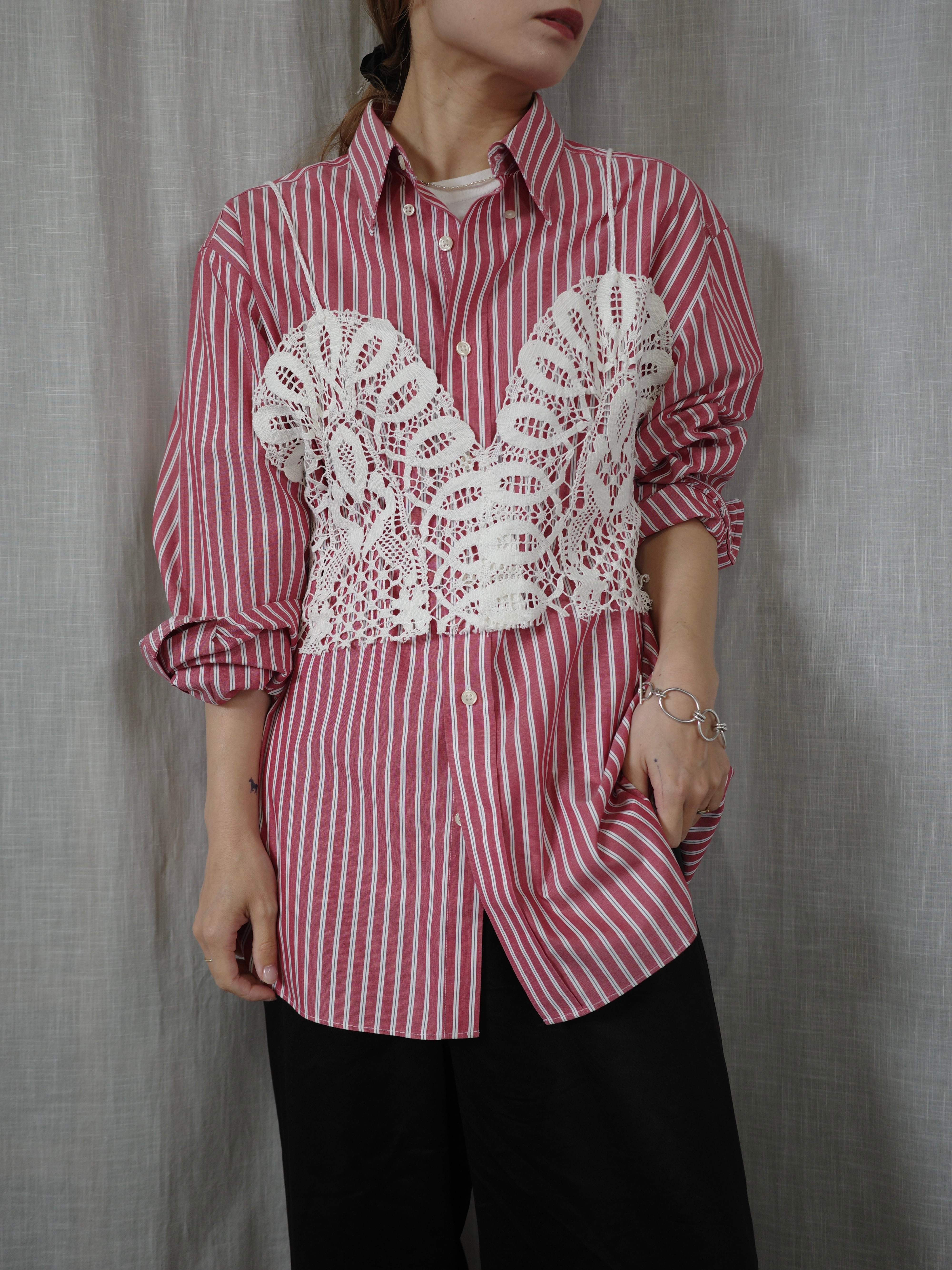 <vintage>”Eddie bauer”red stripe shirt