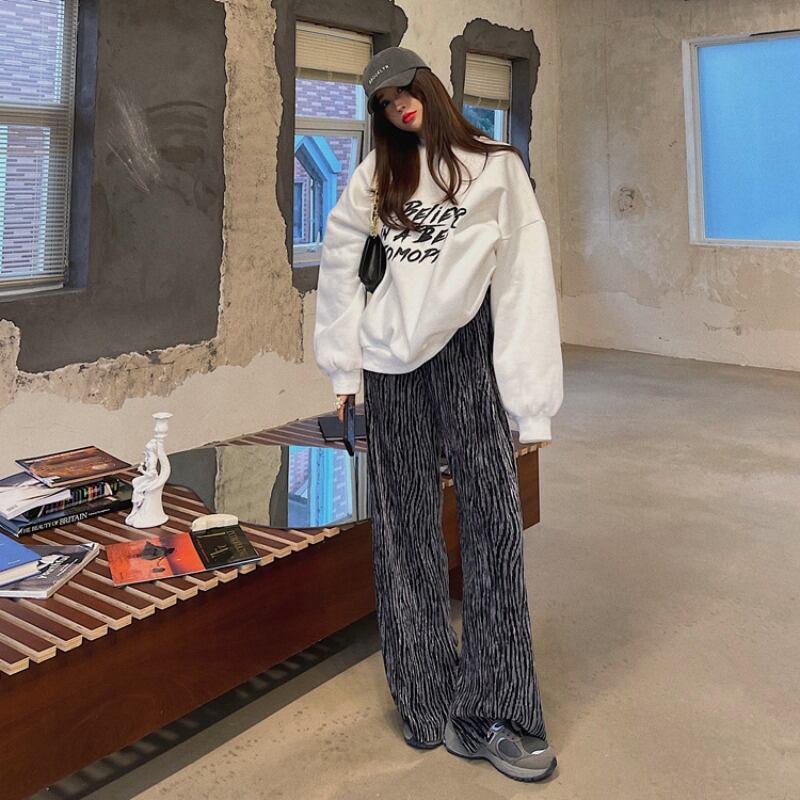 スウェット レディースホワイトルーズジャケット ラウンドネックトップス オータムウィンター 秋物 冬物 Oネック ブラックストロベリース7769506158