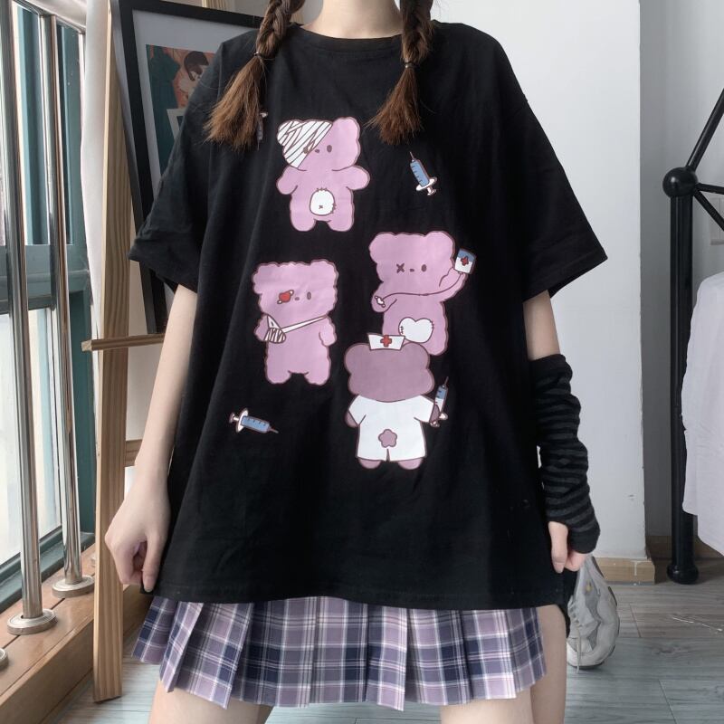 スタイルスタンダードダークプリント柄Tシャツ サマールーズトップス レトロ 大人ガーリー スウィート キュート カジュアル かわいい 夏物 萌量不足78923920962