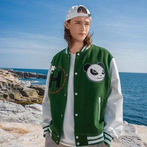 送料無料【HIPANDA ハイパンダ】男女兼用 スタジャン UNISEX BASEBALL JACKET / GREEN