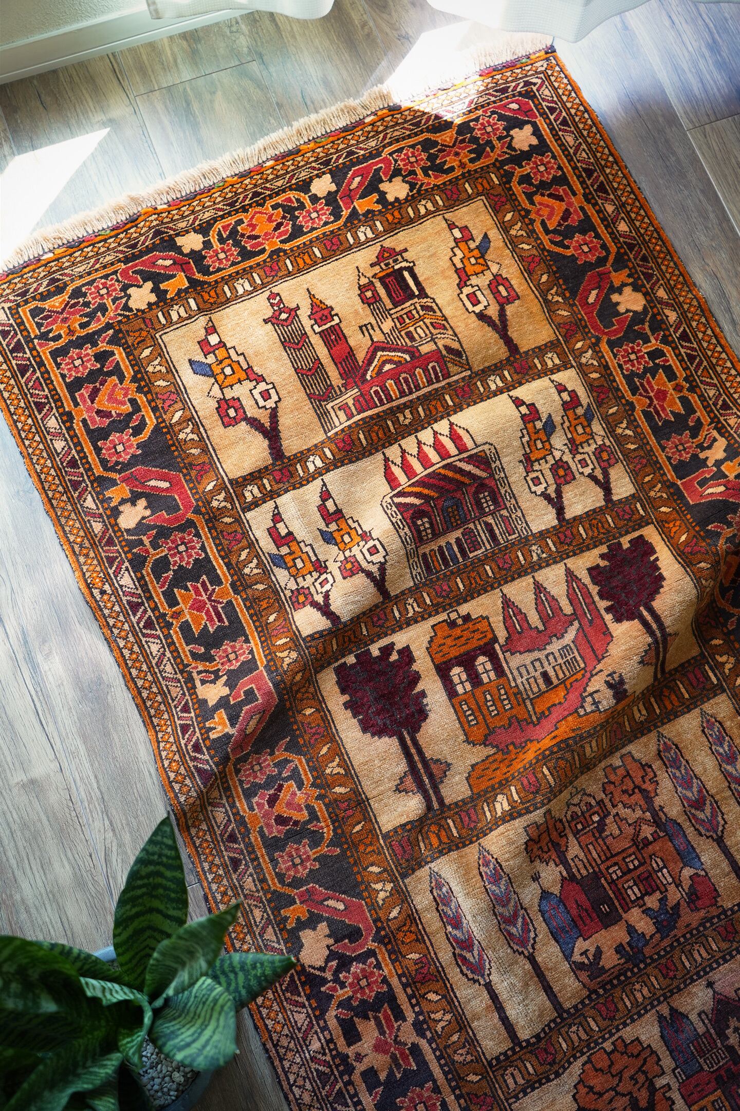 856】Vintage Afghan Baluch pictorial rug 1980's | ヴィンテージラグ