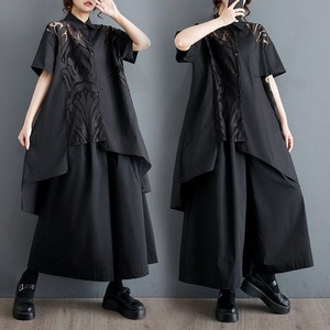 ASYMMETRIC LACE PANEL RELAXED SHIRT DRESS M-17394