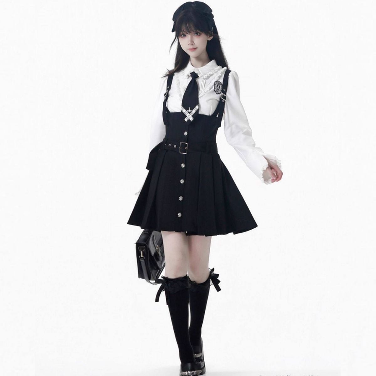 ノアールプレッピーモノトーン制服セットアップ：スカート | Maiden's Rêve