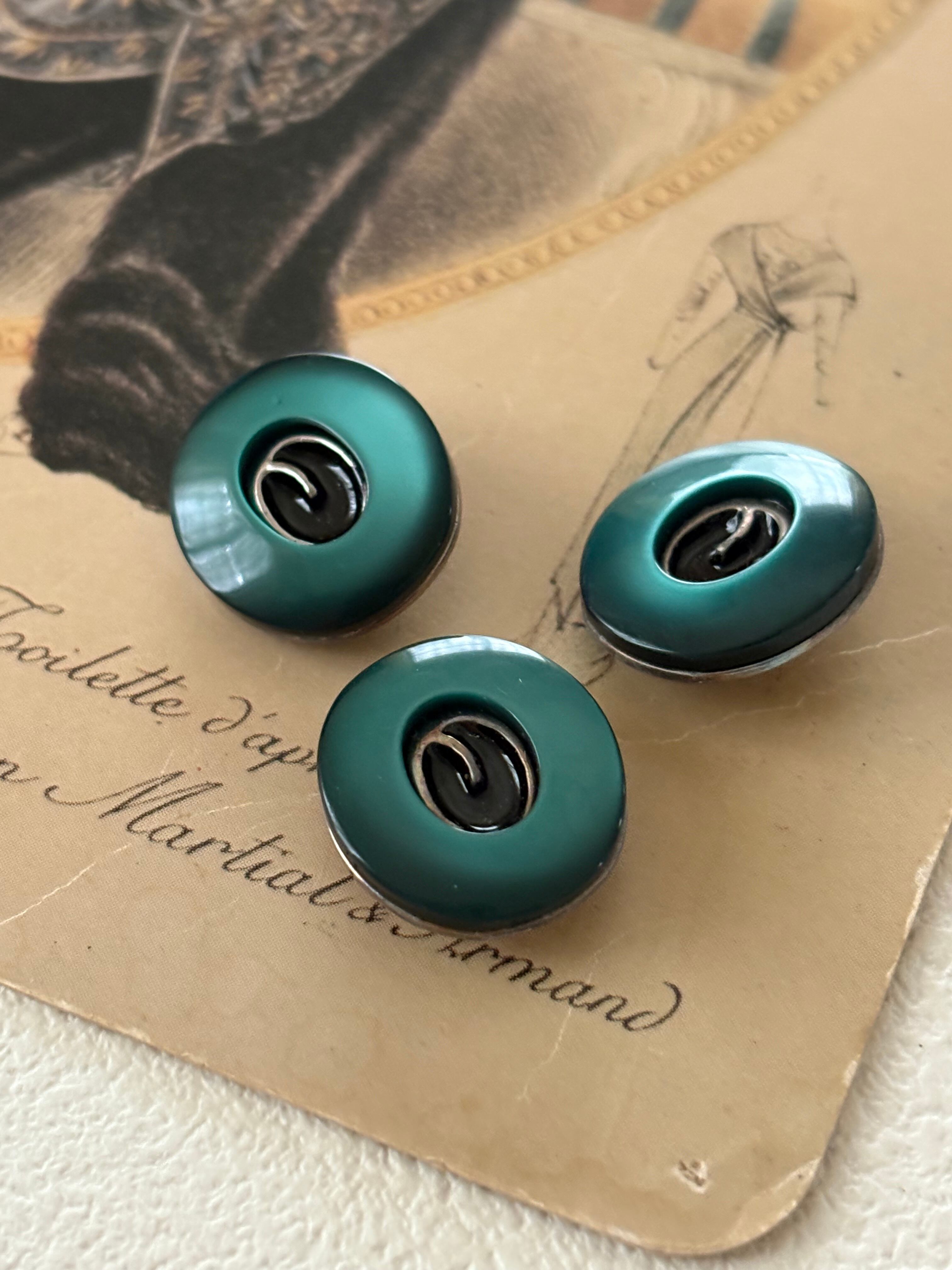 Japanese Vintage ボタン オーバル型 17mm グリーン 昭和レトロ アクセサリーパーツ 装飾材 カルトナージュ