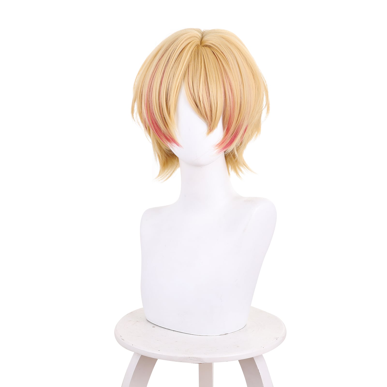 コスプレ耐熱ウィッグ ライトゴールド ピンクメッシュ ショート
