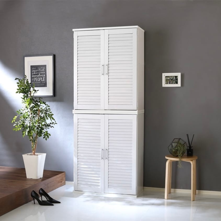 ルーバーシューズBOX 90cm幅 DBR/NA/WH シューズボックス 下駄箱