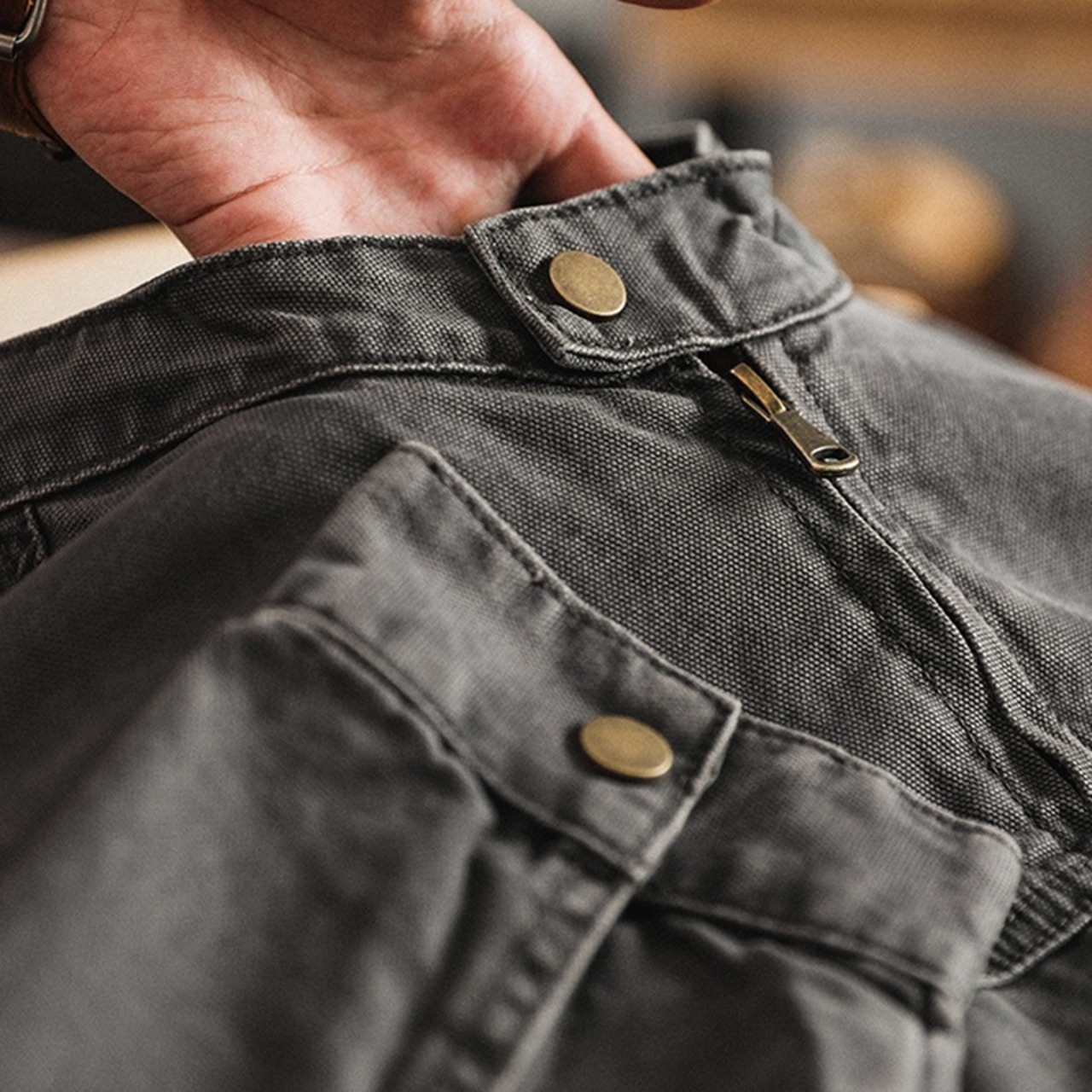 Stand Collar Front Zip-Up Work Jacket ◇H0361