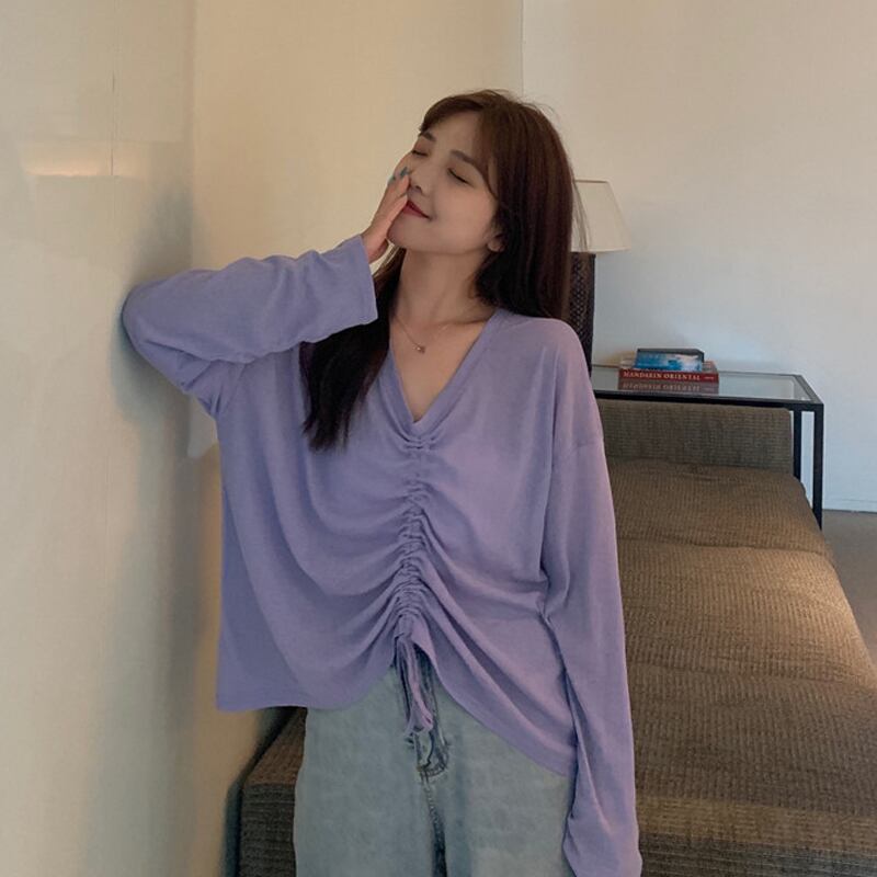 Vネックトップス サマーTシャツ ロング 夏物 試着室83214815452