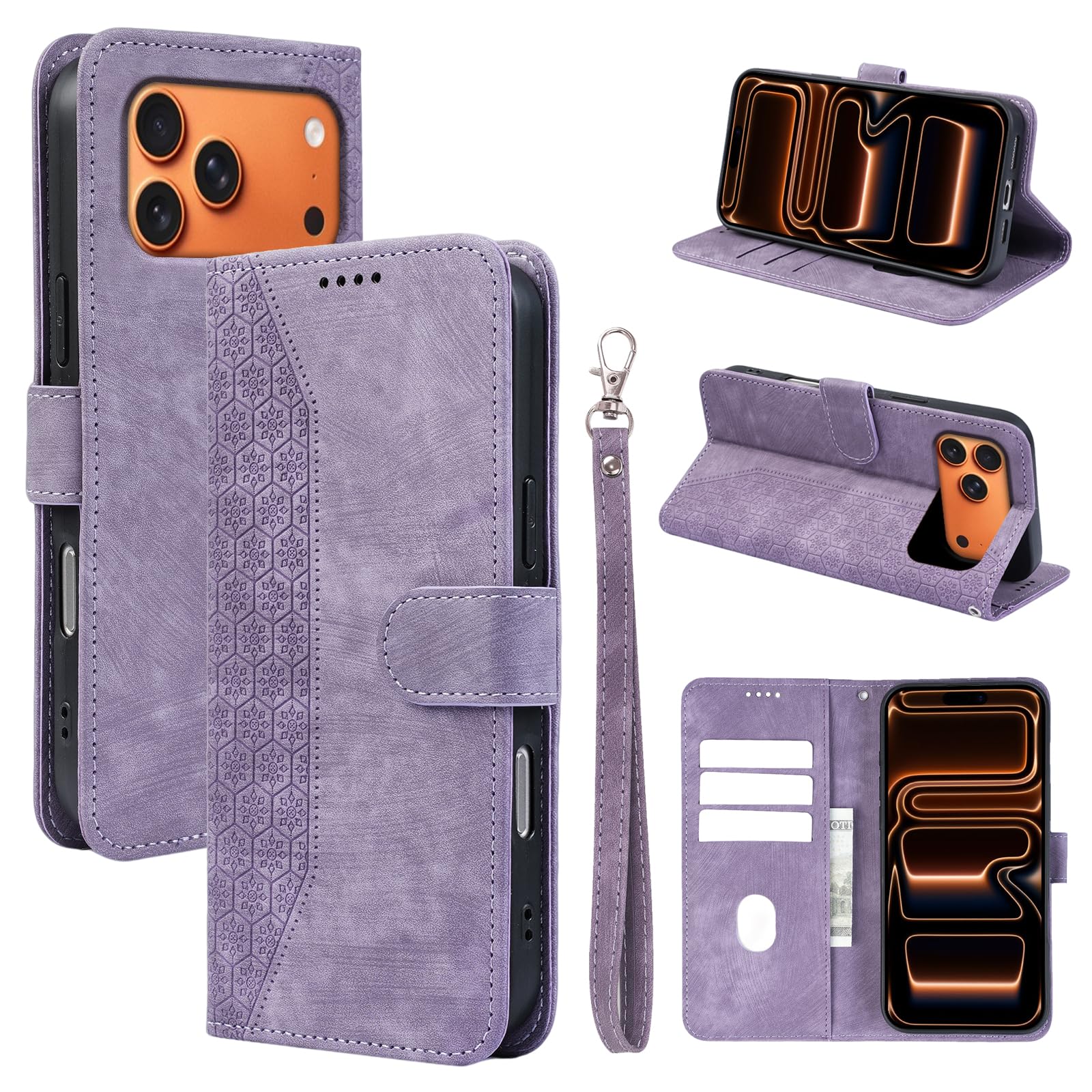 iPhone 18 Pro / 17 Pro 用の ケース 手帳型 レザー カード スマホケース 耐衝撃 case ダークパープル