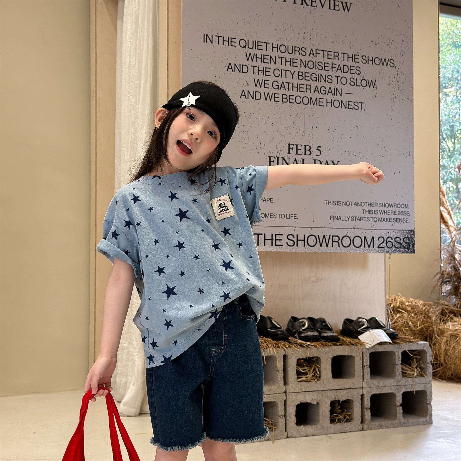 スター柄Tシャツ（スカイ／グレー）ADBB 2026夏｜80-130cm｜トップス