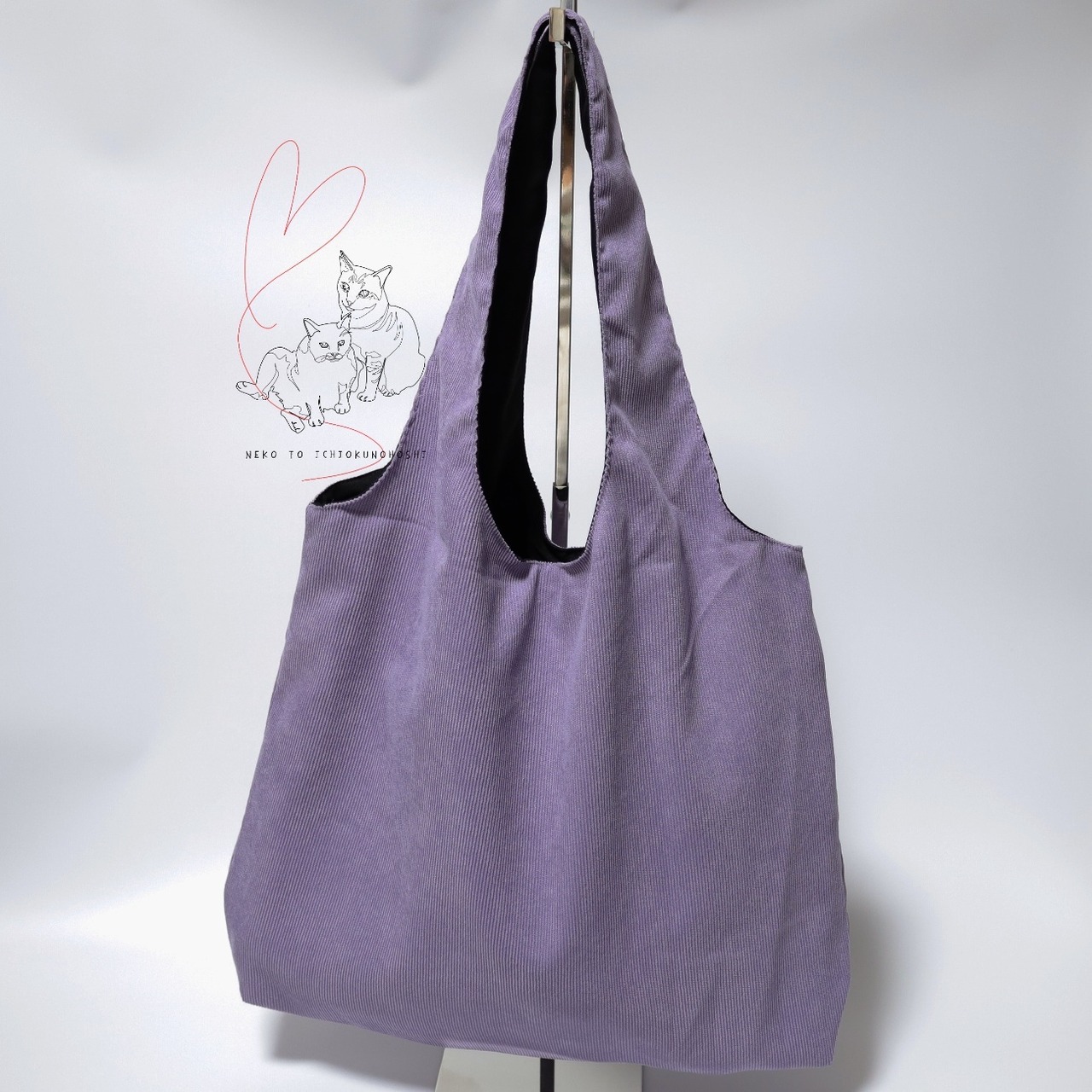 Jubilee 猫デザイン刺繡コーデュロイトートバッグ パープル