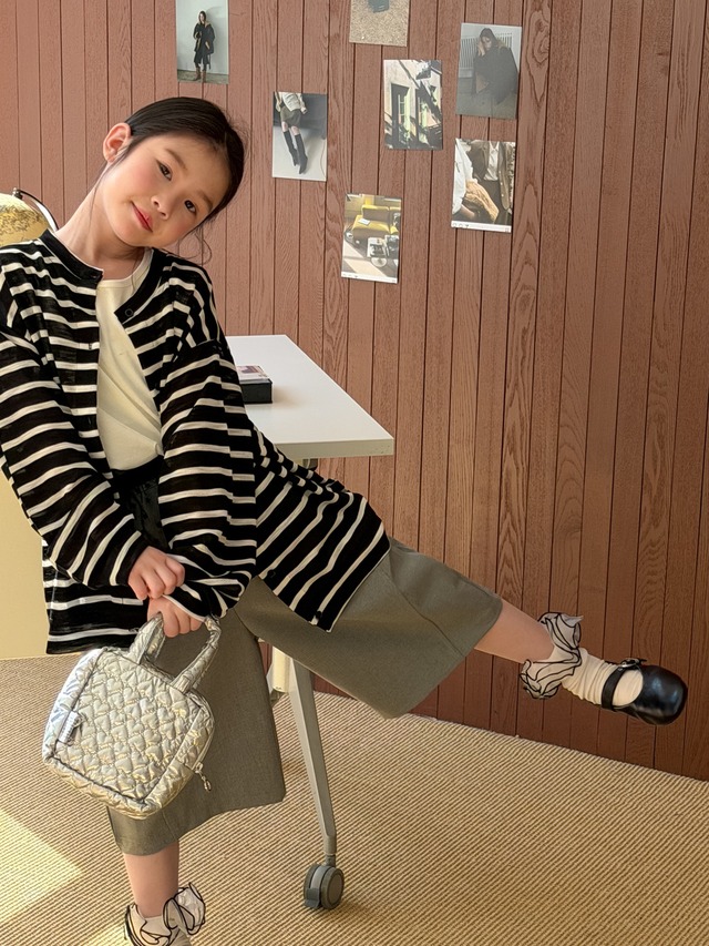 【KID】ソーダストライプ柄薄手前開き長袖カーディガン - 12