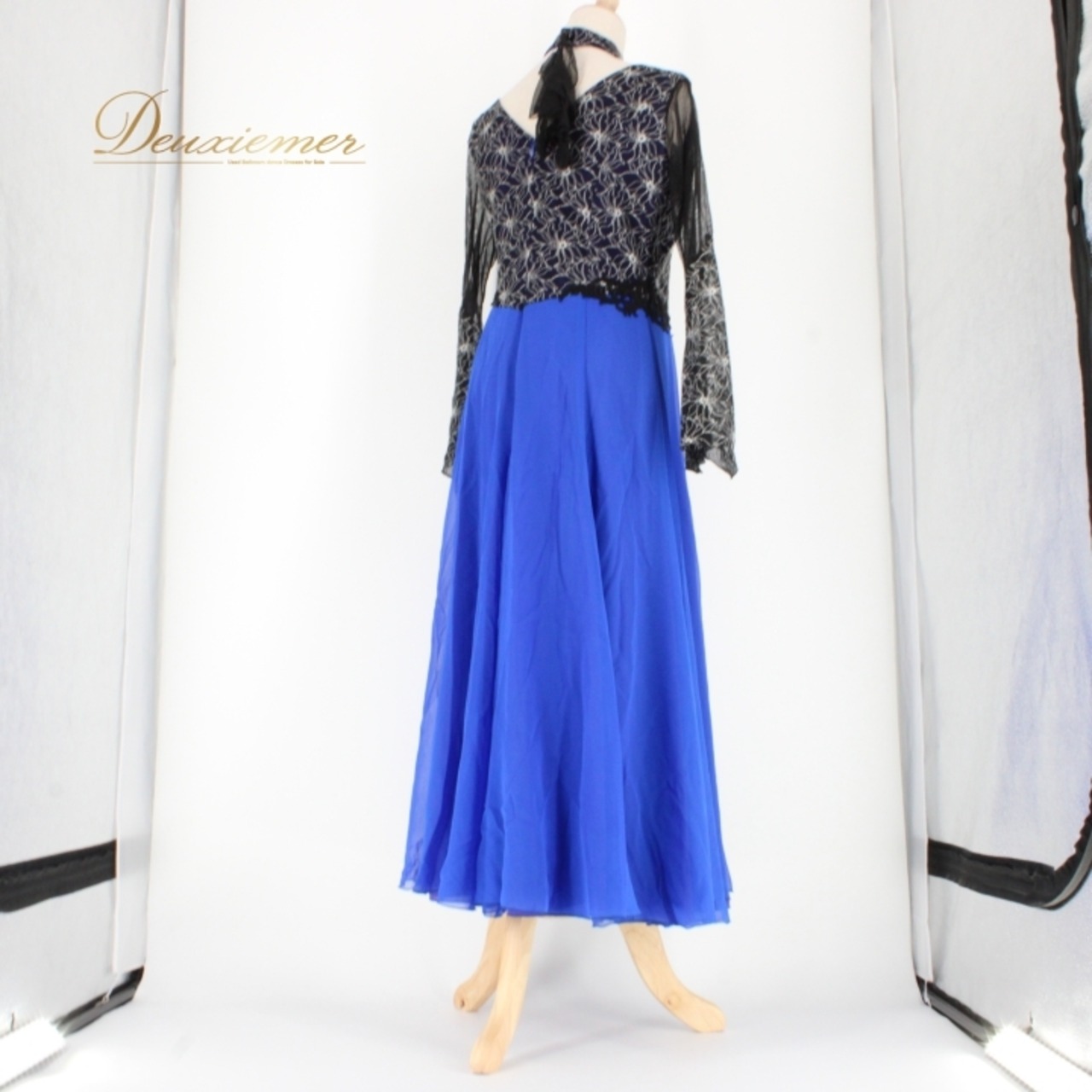 社交ダンス 衣装 スタンダード ドレス ワンピース パーティドレス Sanline サンリーヌ 青 黒 ブラック系 ブルー系 チョーカー 長袖 準正装 社交ダンスドレス ダンス衣装 パーティー衣装 フォーマルドレス ロングドレス ポリエステル ナイロン 高品質 おしゃれ 結婚式 二次会 カジュアル 上品 大人 レディース 女性用 サイズ調整可能 イベント用 伸縮性あり