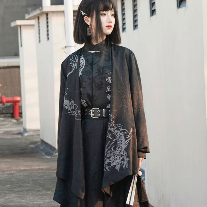 チャイナ風 羽織り 長袖トップス ジャケット 龍刺繍 ドラゴン 闇