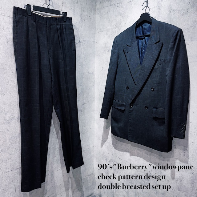90's"Burberry"windowpane check pattern design double breasted set up