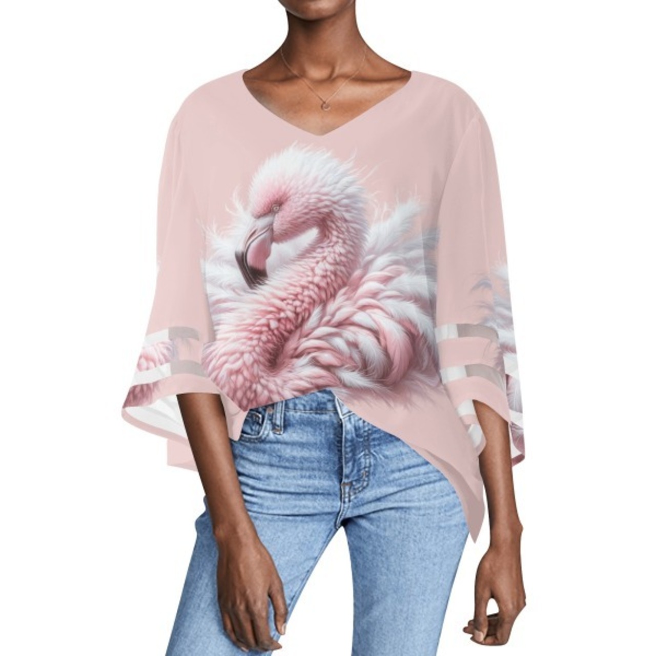 Women's Loose Chiffon Blouse with Puff Sleeves Real 4503