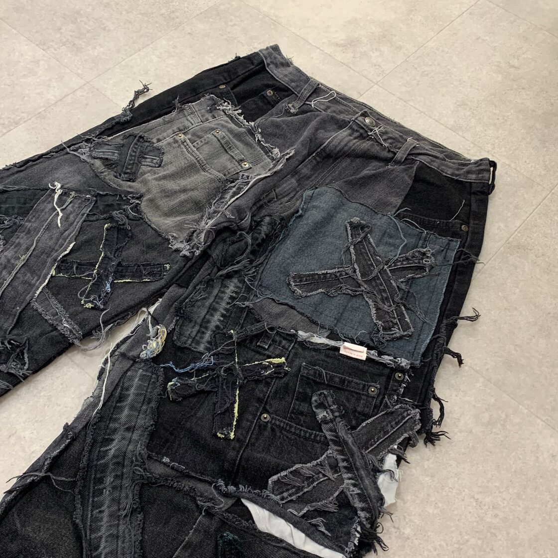 30×28 再構築 リメイク デニム フレアパンツ ブラック フレア 