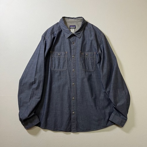 14s Patagonia　メタルボタン　シャンブレーシャツ　長袖シャツ　パタゴニア　ブルーグレー　L 古着