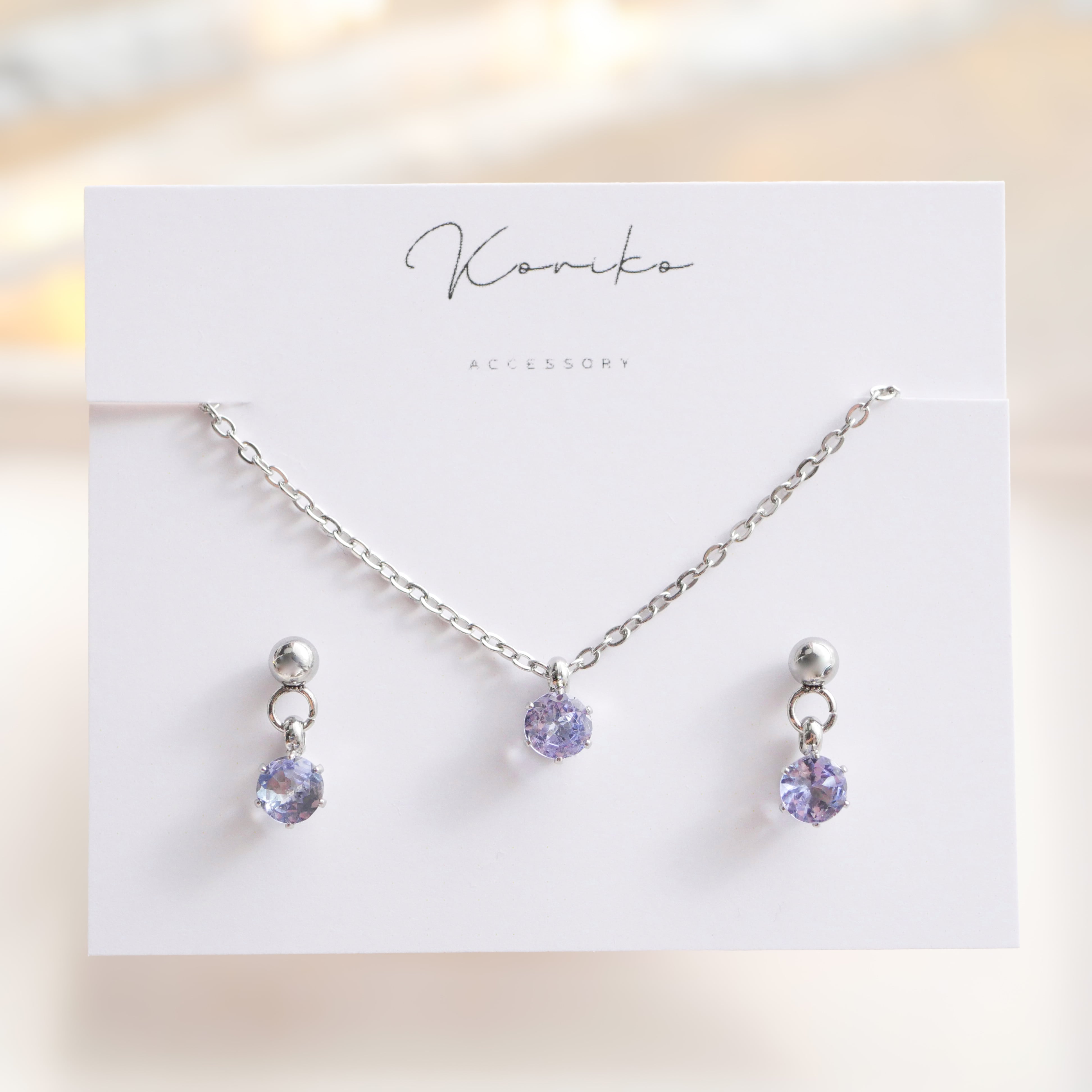 タンザナイトの一粒揺れるピアスとネックレスの2点セット 12月誕生石