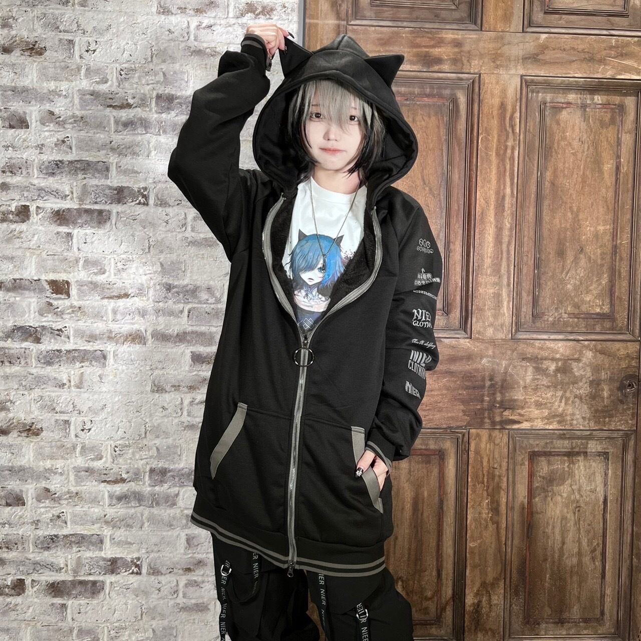 NieR CLOTHING ブラックジップパーカー ZIP レディース - パーカー