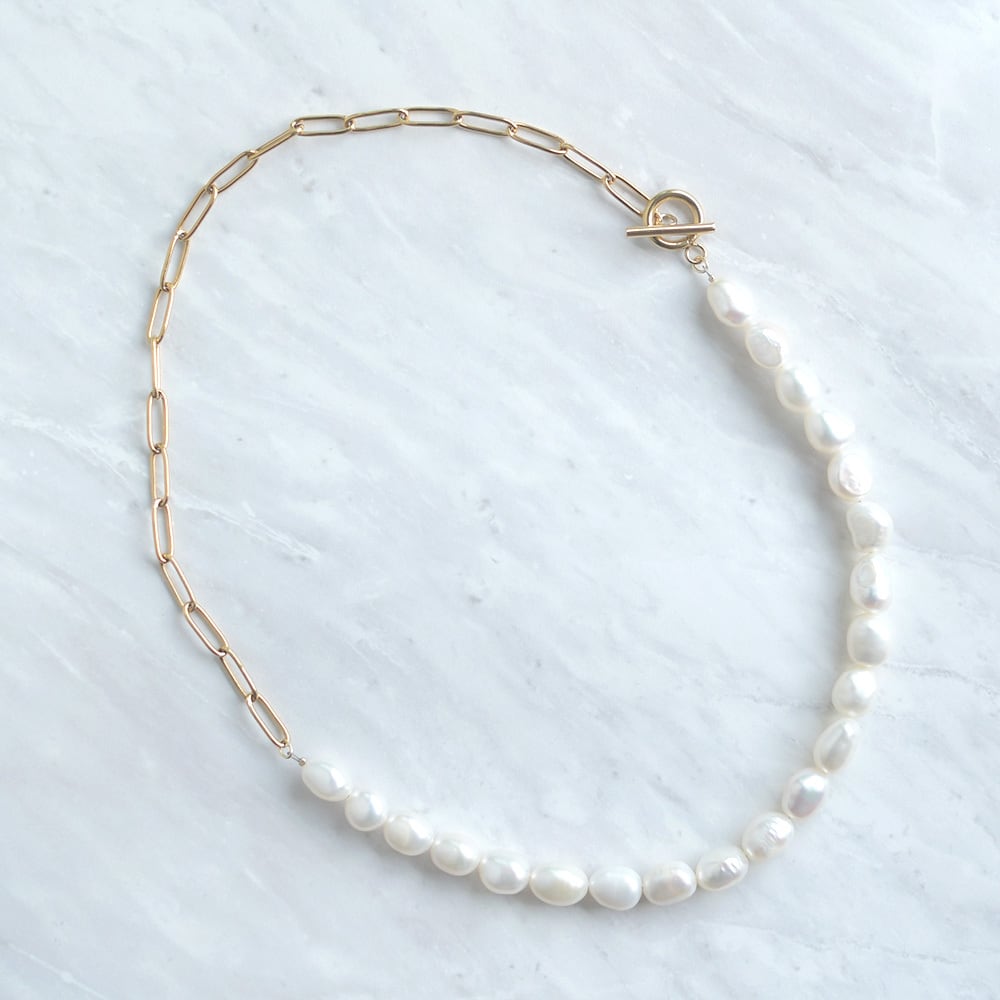 クリップチェーン × バロック 淡水パール ネックレス 7.0-8.0mm サージカルステンレス / pe-088