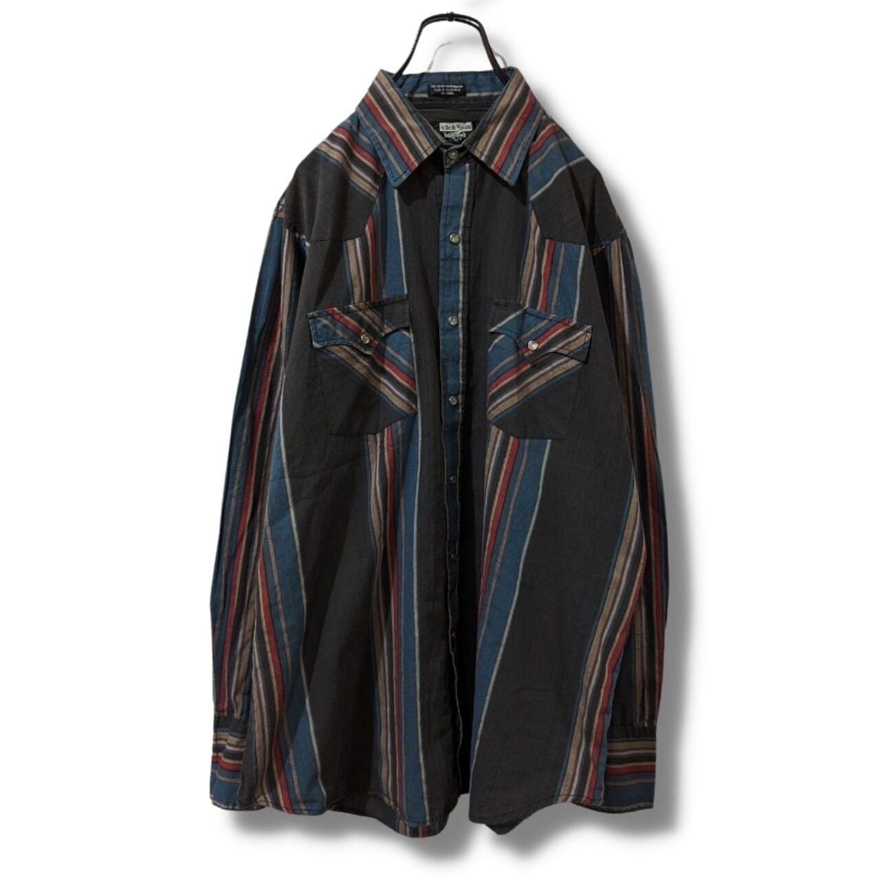 ウエスタンシャツ 古着 ストライプ ブラック ビンテージ 長袖 BC31