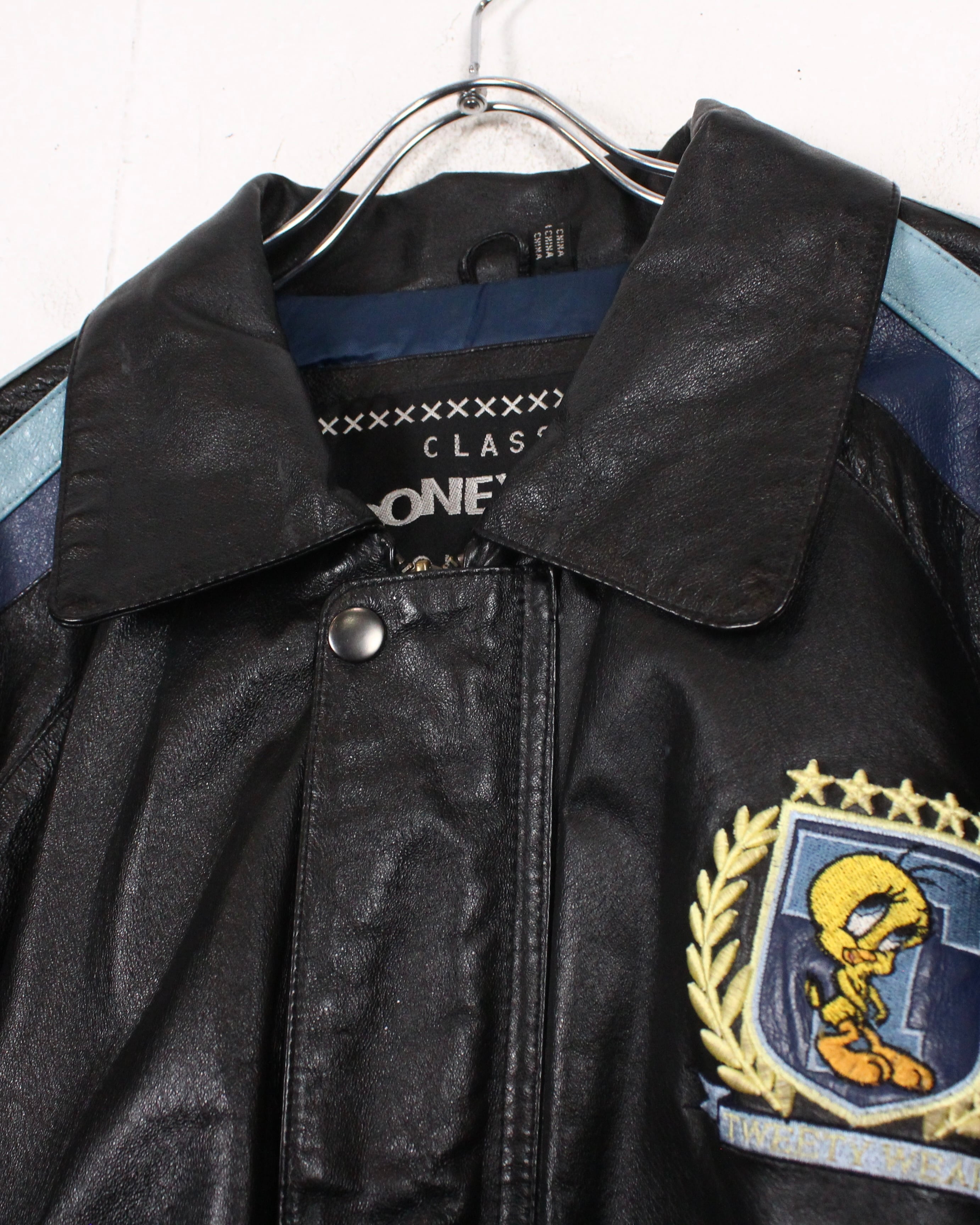 Caka act2】“LOONEY TUNES”“Tweety”Wappen Loose Leather Jacket
