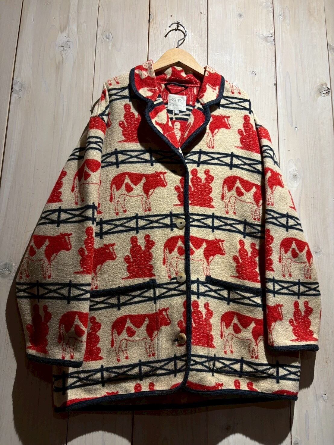 a.k.a.C.a.k.a vintage】“ESPRIT SPORT” Cow Design Oversized Wool