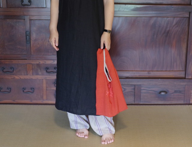 麻調合繊ポケッタブルエコバッグ [M / コーラルレッド]