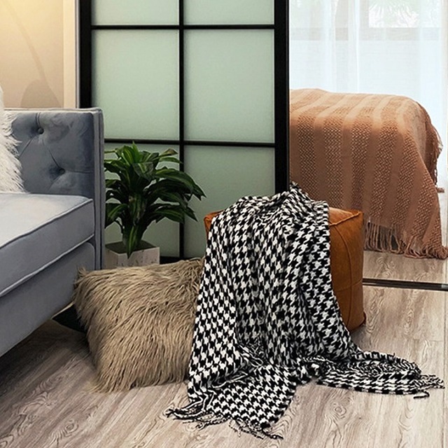 85cm 0cmサイズ 千鳥柄デザインアクリルブランケット 毛布 お洒落 インテリア 膝掛け 可愛い 寝具 寝室 ソファー Sweet Dreams