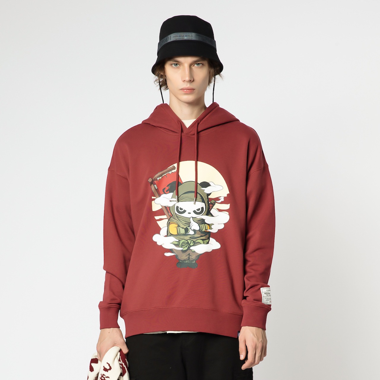 SALE 送料無料【HIPANDA ハイパンダ】メンズ フーディー スウェット MEN'S NINJA BIG SIZE SWEAT SHIRT / BLACK・WINE RED