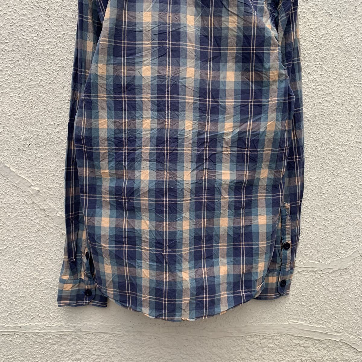 VINTAGE CLTHCO 長袖 チェック シャツ S ブルー 2ポケット 古着