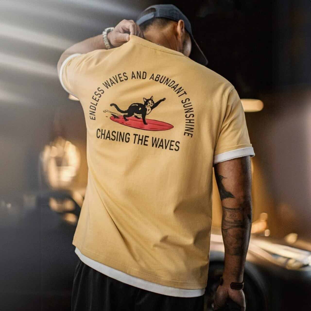 サーフキャットグラフィックバックプリントTシャツ 1col   A00191