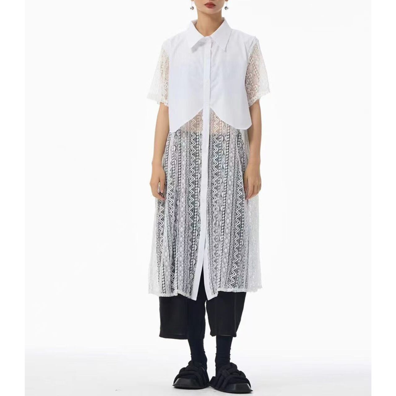 Layered Design Lace Overshirt 00157