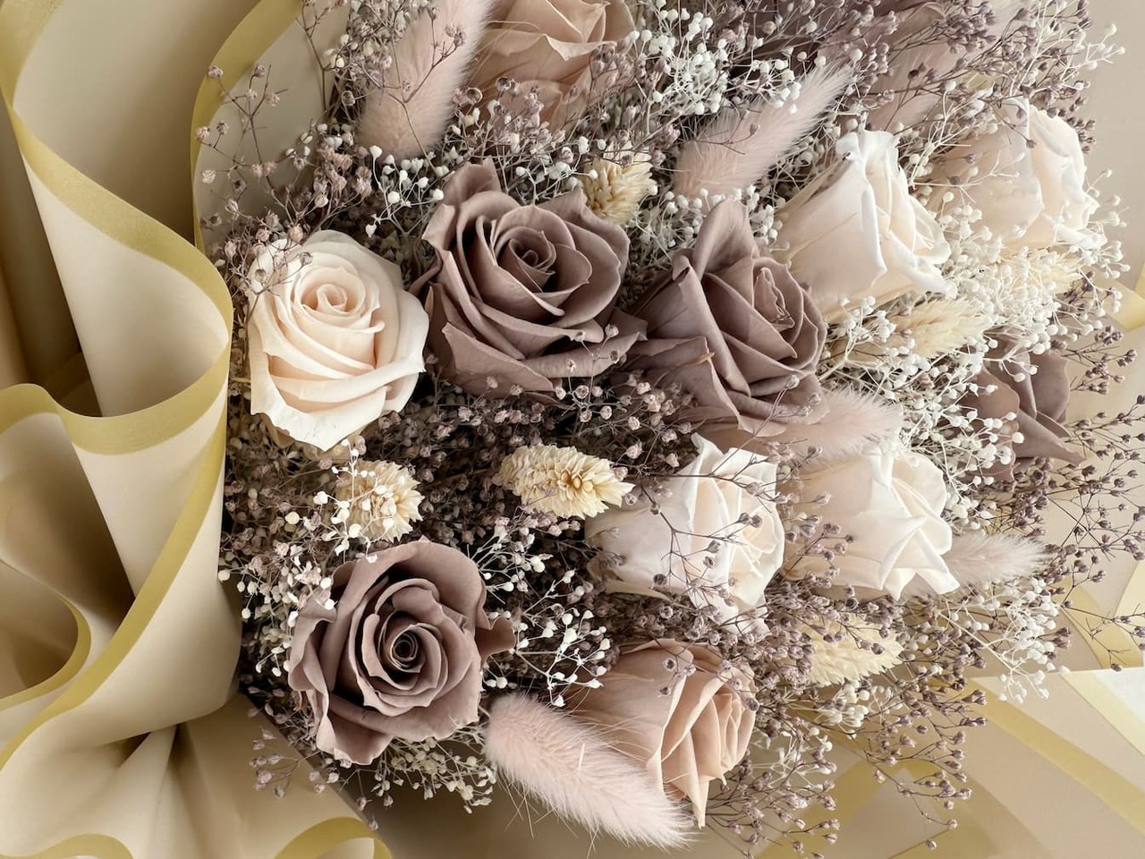 Taupe（トープ）｜プロポーズブーケ／12本のプリザーブドローズ グレージュ - 7