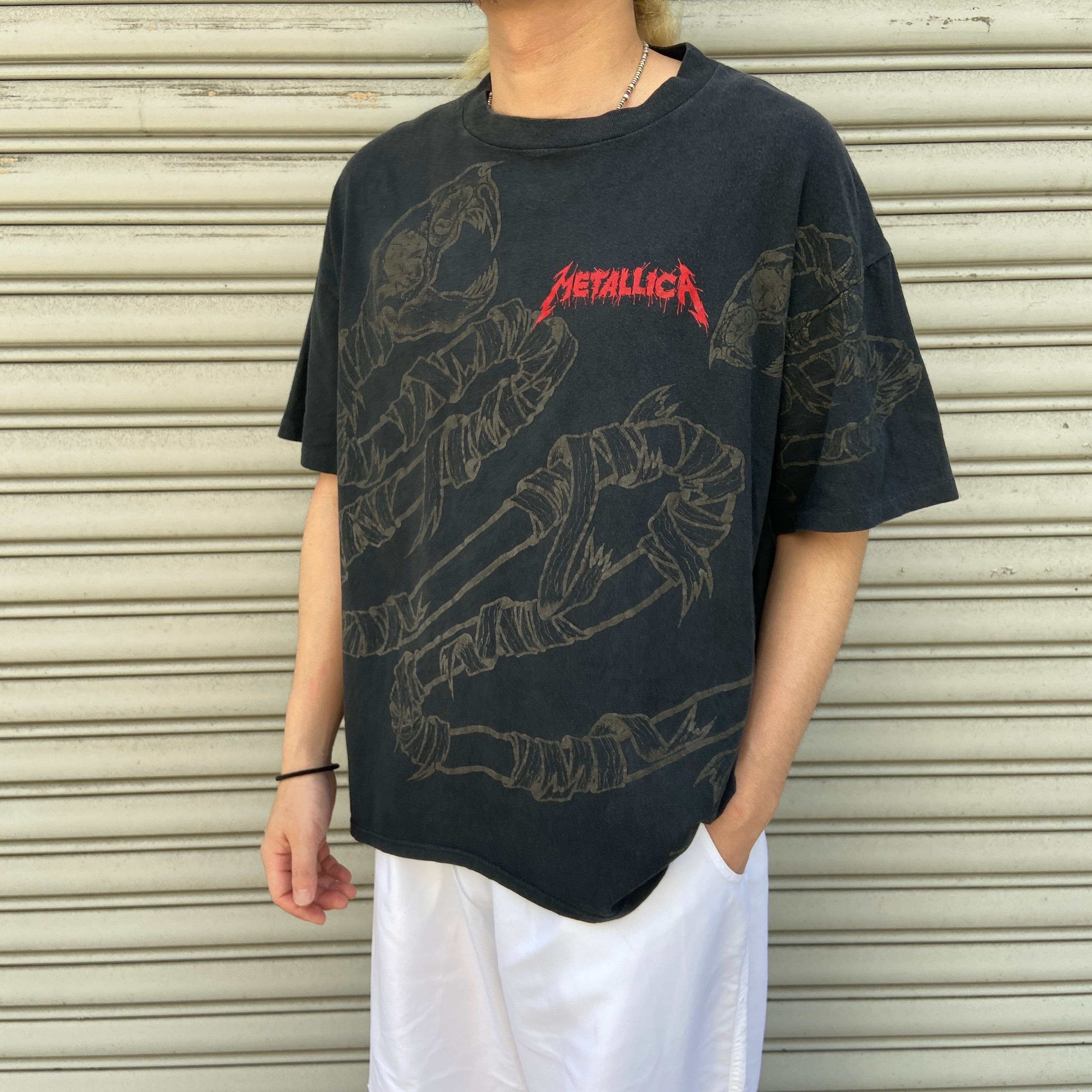 90s メタリカ バンドTシャツ 総柄 USA製 XL パスヘッド 黒 大判 | 古着