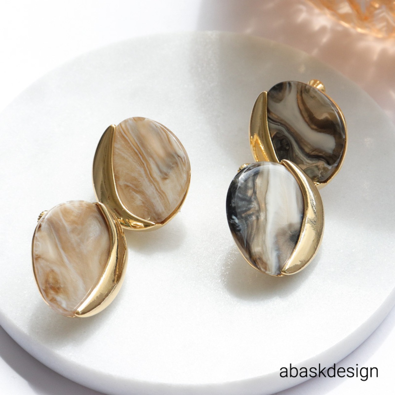 【ネコポス便】メタルマーブルイヤリング　0914