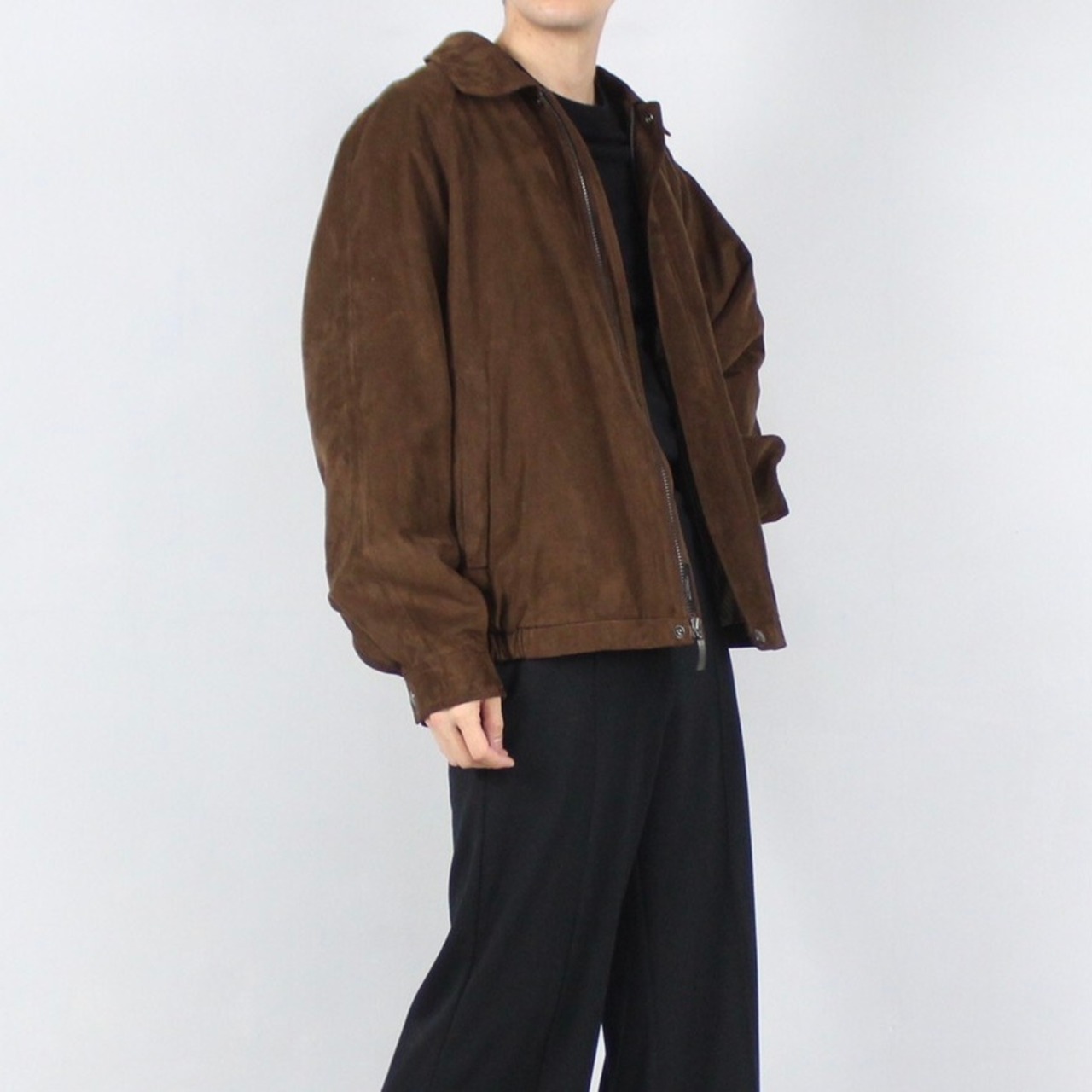 claiborne ブラウン ハーフラグラン フェイクスエード スイングトップ  