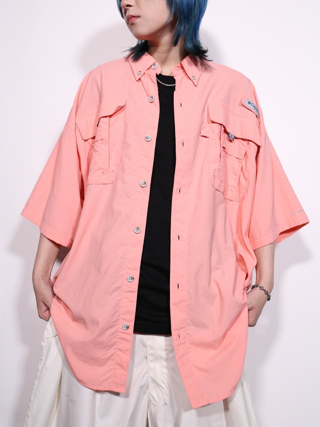 "Columbia" pink PFG fishing design s/s shirt