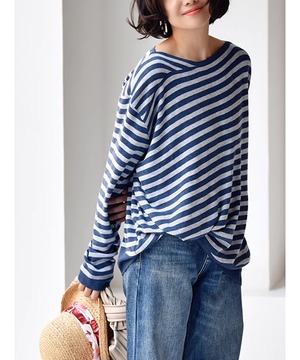 ドロップショルダー◆ストライプトップス【t-10959】