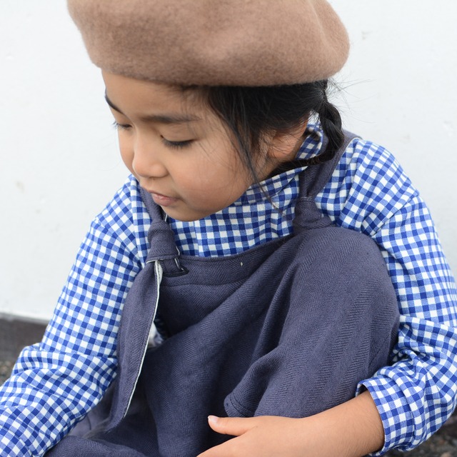 for kids gingham check mock neck T-shirts blue