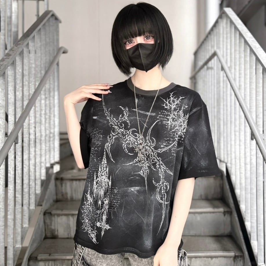 【CANDY SELECT 】DARTY加工Tシャツ 235569 カットソー グランジ  トップス ストリート 地雷 サブカル ブランド ユニセックス