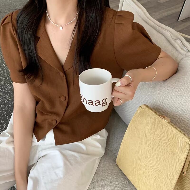 カラーショートジャケット サマーカジュアルスリーブスタンダードシングルブレストルーズ レトロ 夏物 ビッグFスモールZ韓国83955277595