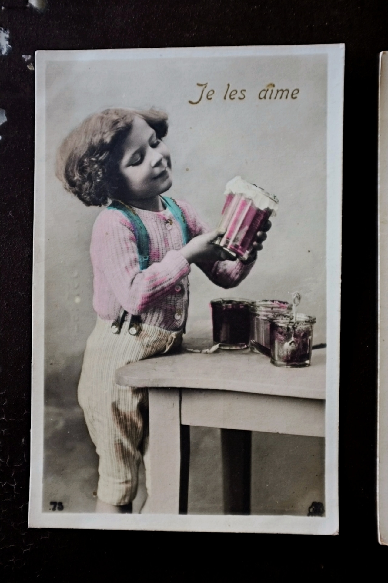 1900s フランス 手彩色 ジャム好き少年とアンティークポストカード 3p