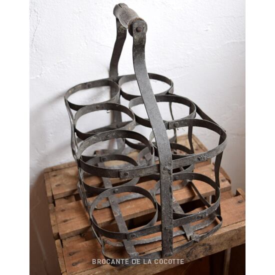 シャビーアイアンボトルホルダー ブロカント 40652--希少なフランスアンティーク亜鉛メッキ5層ボトル乾燥