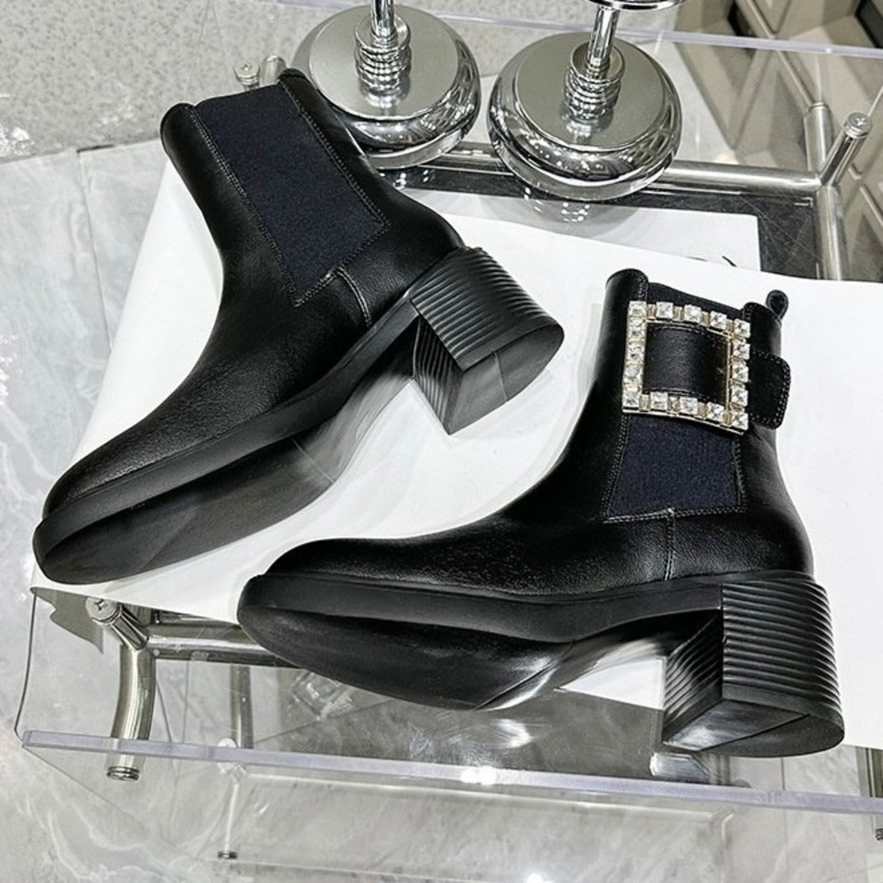 side square bejeweled gore boots AMELLYON