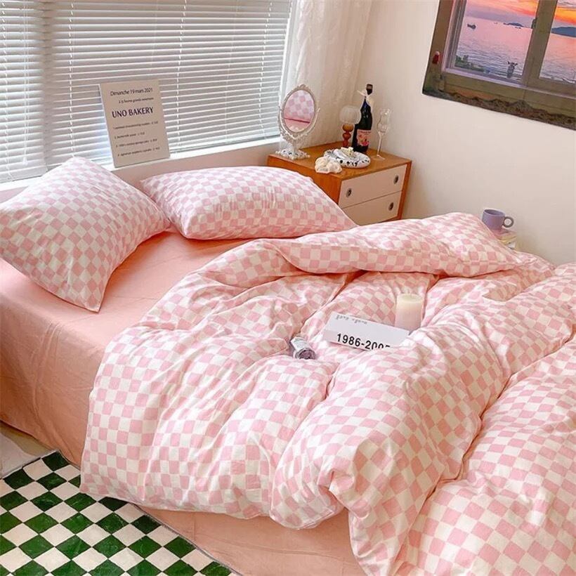 Bed set 4点セット5色 5サイズ チェック寝具セット ピンク・イエロー