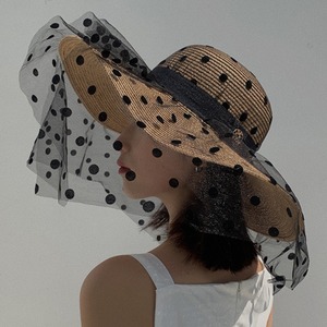 Tulle polka dot wide brim hat in 2 colors S1130